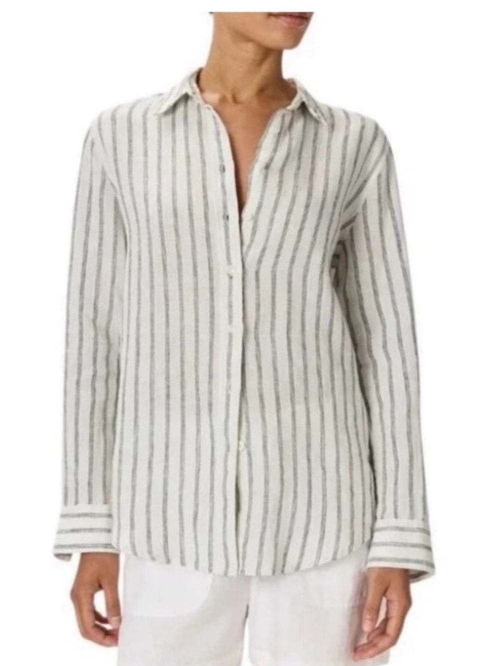 Quince 100% European Linen Striped Button Down Shirt Long Sleeve Womens XL